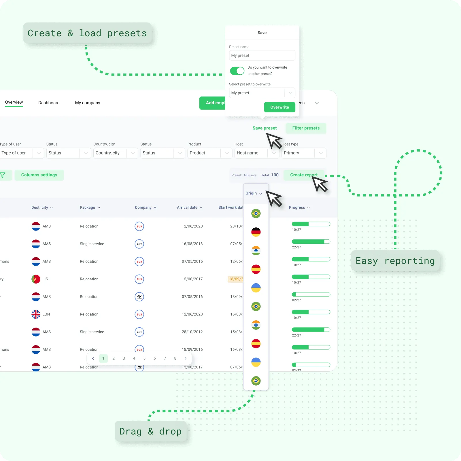 Exporting a filtered selection from the overview