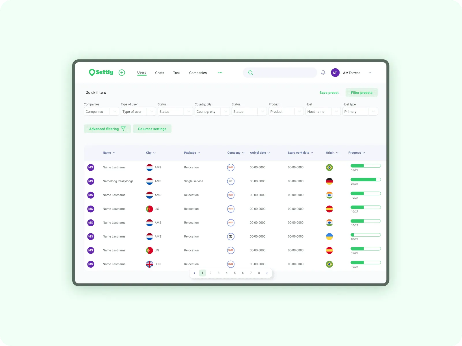 Settly's case overview dashboard for immigration specialists